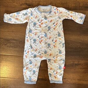 Magnetic Me White One-Piece Footie with Blue and Orange Space Print